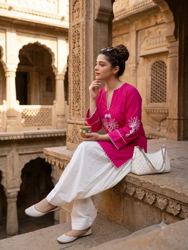 Women's_Pure_Cotton_EmbroidePNK_Kurta_with_Off-White_Farshi_Salwar_Set