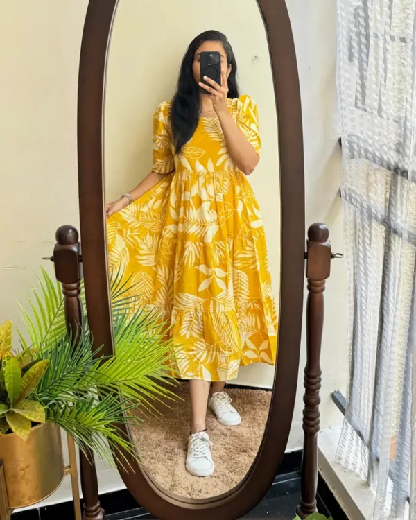 cotton midi dress india Hand Block Print Cotton Midi Dress: White Floral Ethnic Tunic Kurti, Handmade India