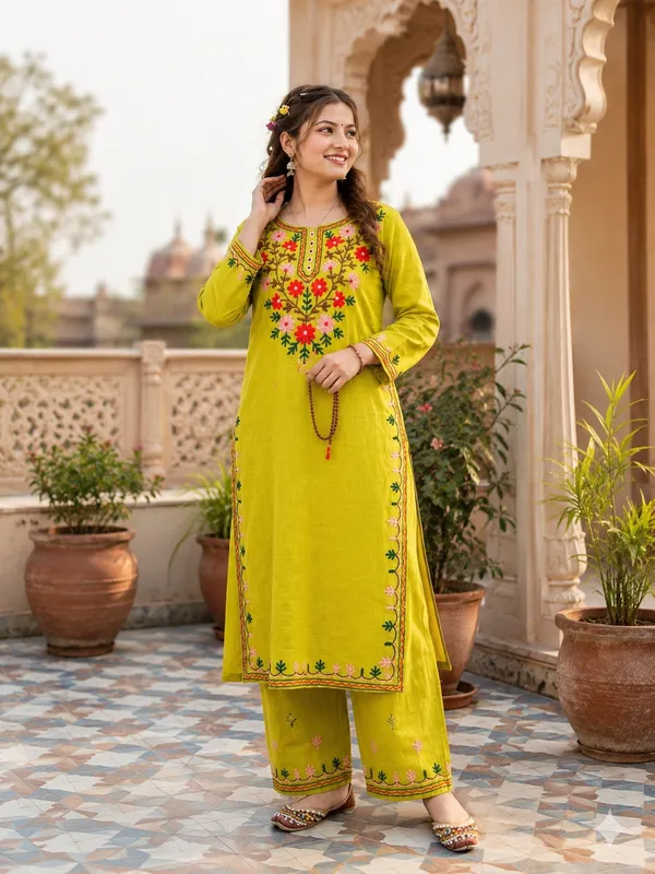 Trending_Floral_Aari_Work_Cotton_Kurta_Pant_Set