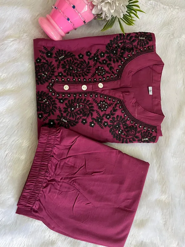 Embroidered_Pure_Cotton_Kurti_with_Afghani_Pant_–_Wine_Set
