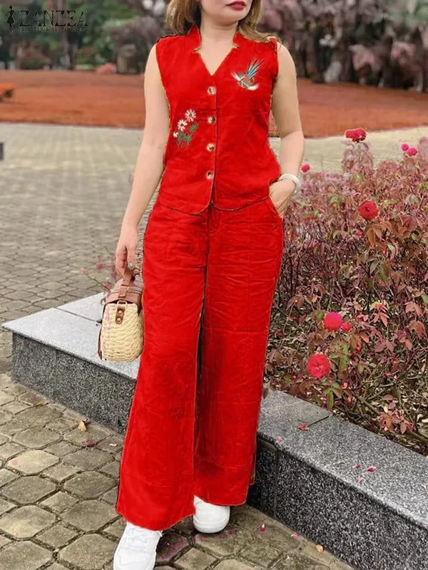 Red_Stylish_Cotton_Slub_Top_&_Pant_Co-Ord_Set_For_Women