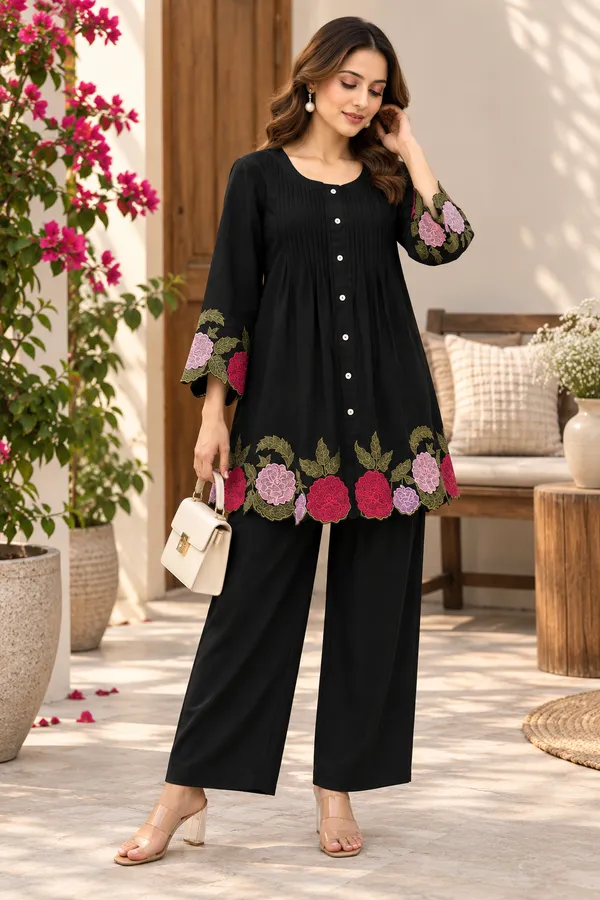 Embroidered_Cotton_60x60_Kurti_Pant_Co-ord_Set