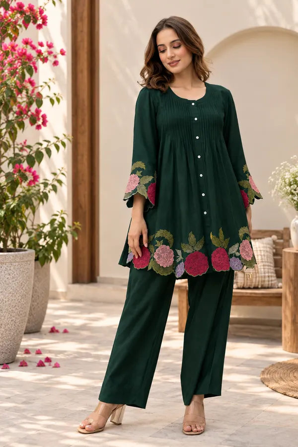 Embroidered_Cotton_60x60_Kurti_Pant_Co-ord_Set