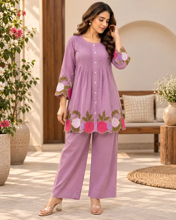 Embroidered_Cotton_60x60_Kurti_Pant_Co-ord_Set