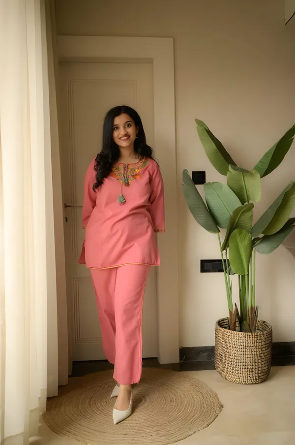 Stylish_embroidered_co-ord_set_with_tassel_detailing_and_coordinated_kurti_and_pant