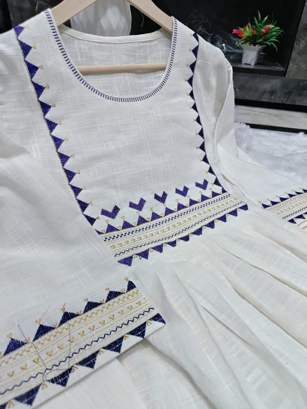 Premium_Women's_Cotton_Slub_Embroidered_A-Line_Kurta_Pant_Set