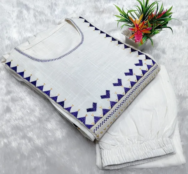 Premium_Women's_Cotton_Slub_Embroidered_A-Line_Kurta_Pant_Set