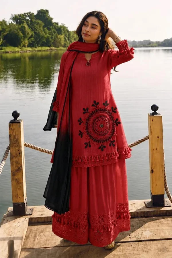 Dashing_Pure_Cotton_Shifly_Embroidered_Kurta_Sharara_Dupatta_Set