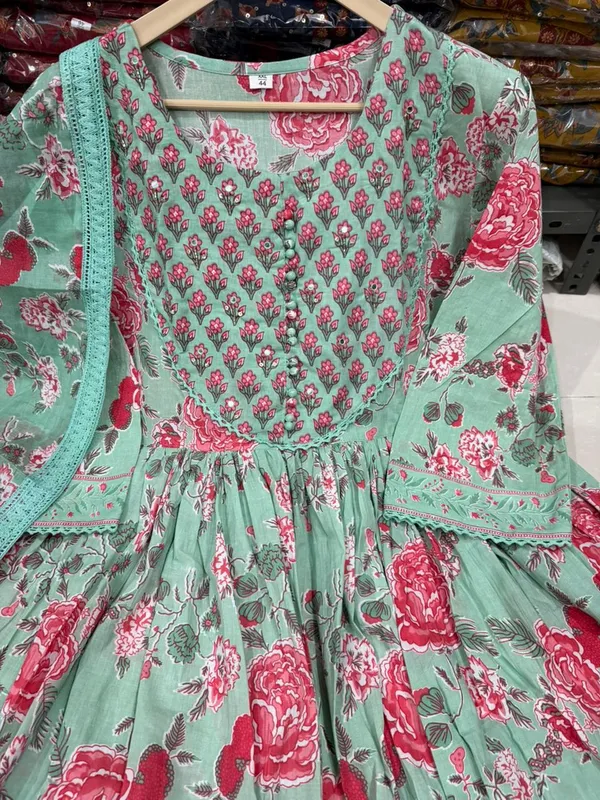 Stylish_Trending_Pure_Cotton_Hand_&_Adda_Work_Floral_Anarkali_Kurta_Pant_Dupatta_Set