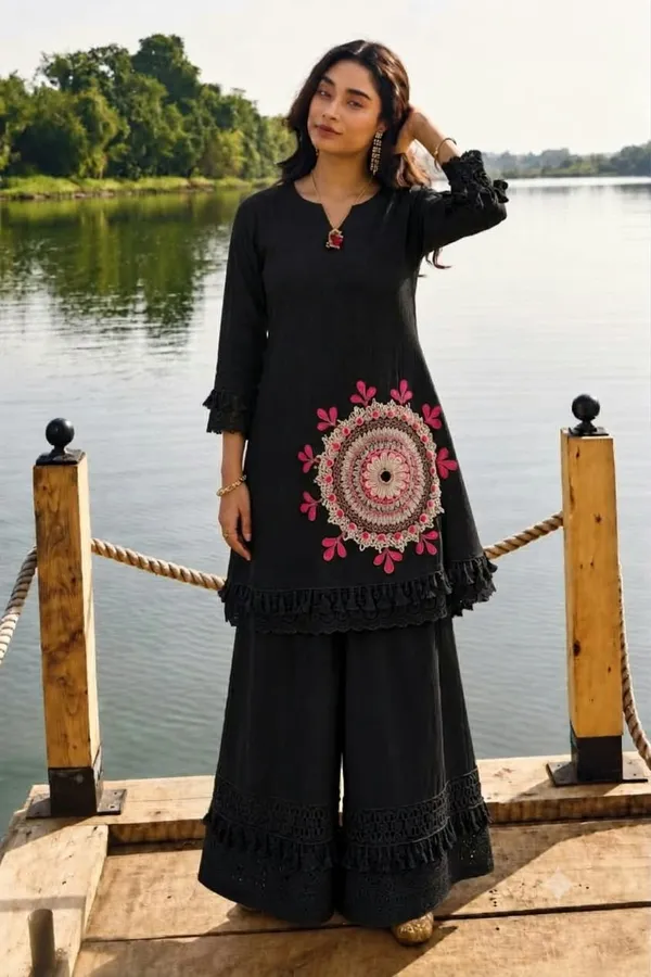 Dashing_Pure_Cotton_Shifly_Embroidered_Kurta_Sharara_Dupatta_Set
