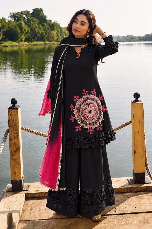 Dashing_Pure_Cotton_Shifly_Embroidered_Kurta_Sharara_Dupatta_Set