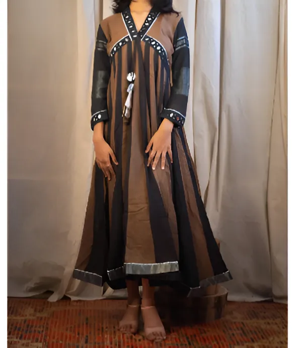 Black_&_Brown_Jaipuri_Block_Print_Anarkali_Kurta_With_Mirror_Work