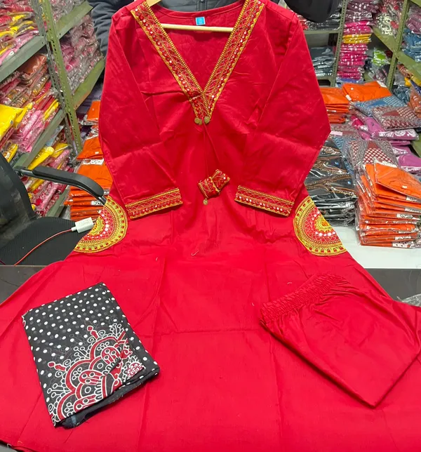 Women_Stylish_Cotton_Kurta_Pant_Dupatta_Set_with_Embroidered_Yoke_and_Ajrakh_Dupatta