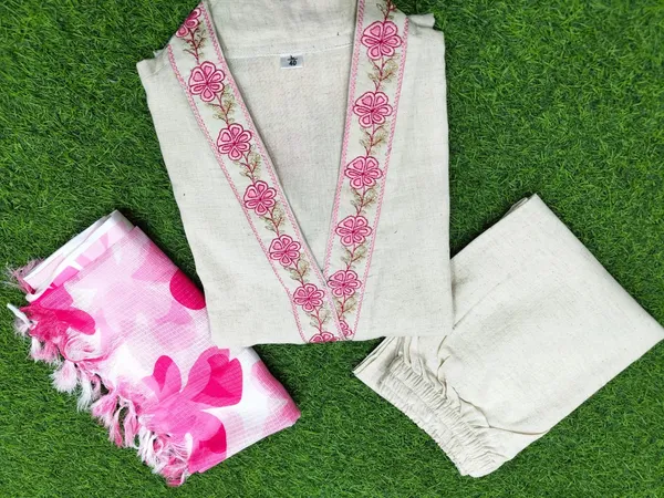 Beautiful_Cotton_Flax_Kurti_Set_with_Pant_&_Dupatta_with_Embroidery_Work