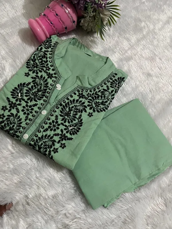 Embroidered_Pure_Cotton_Kurti_with_Afghani_Pant_–_Mint_Green_Set