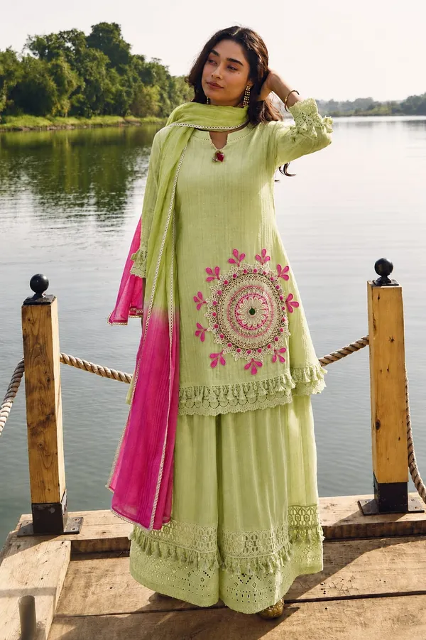 Dashing_Pure_Cotton_Shifly_Embroidered_Kurta_Sharara_Dupatta_Set