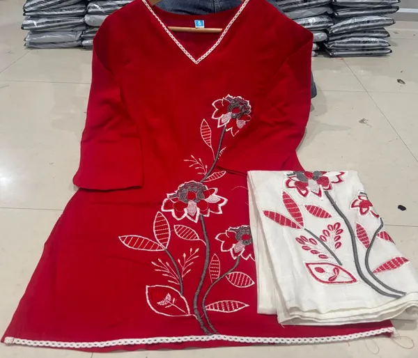 Women's_Cotton_Slub_Floral_Embroidered_Kurti_Pant_Co-Ord_Set