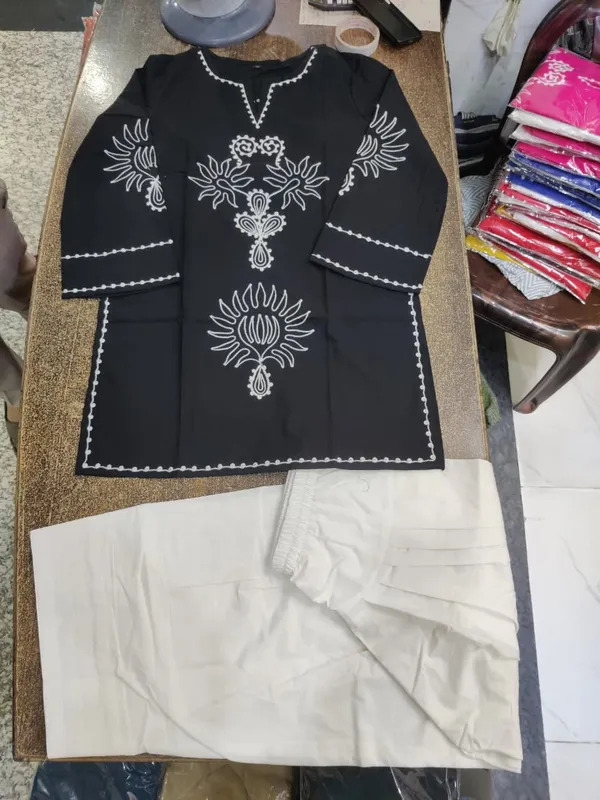 Women's_Pure_Cotton_EmbroideBLK_Kurta_with_Off-White_Farshi_Salwar_Set