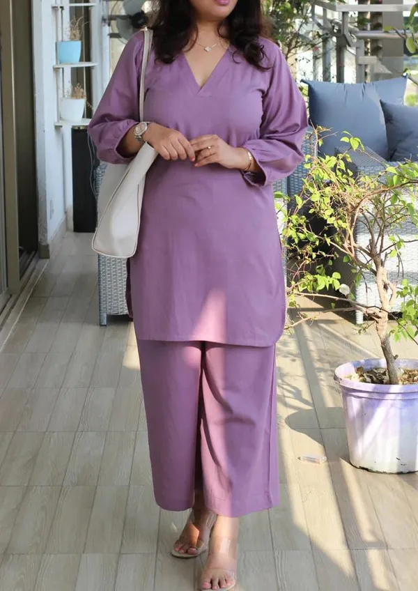 Purple_Stylish_Cotton_Slub_Kurta_And_Pant_Set_For_Women