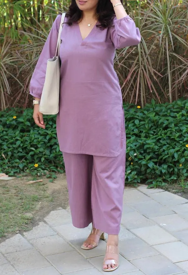 Purple_Stylish_Cotton_Slub_Kurta_And_Pant_Set_For_Women