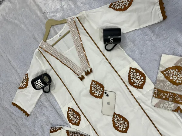 Elegant_Cotton_Printed_Embroidered_A-Line_Kurta_Pant_Dupatta_Set