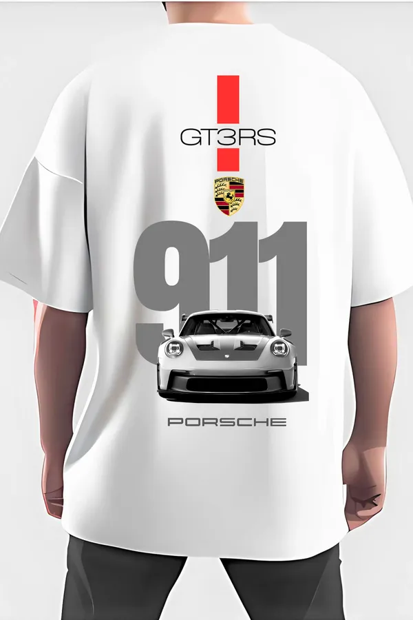 White_Cotton_911_Porsche_Car_Graphics_Printed_Oversized_T-Shirt_|_For_Men