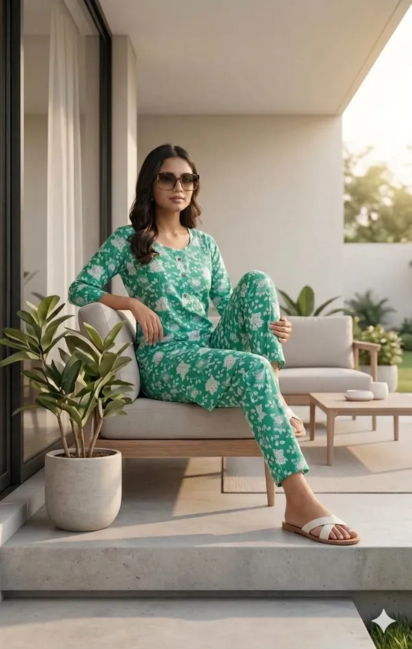 Green_Floral_Print_viscos_Relaxed_Night_Suit_Set_For_Women