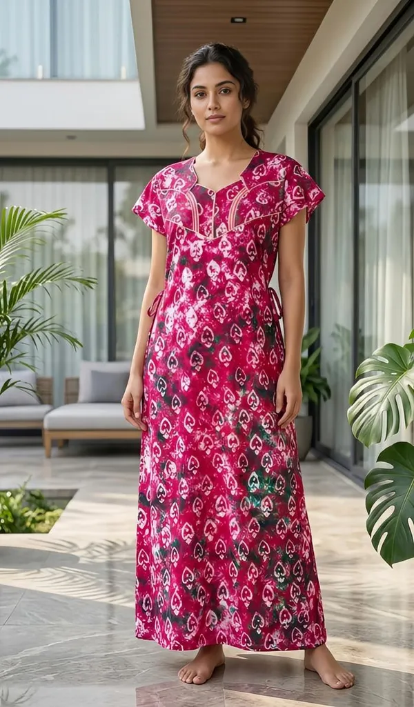 Pink_Heart_Print_Cotton_A-Line_Maxi_Nightdress_For_Women