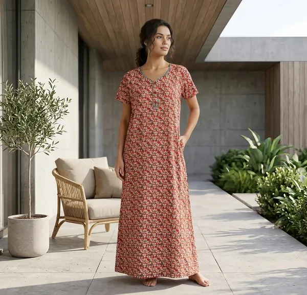 Red_Floral_Print_Cotton_A-Line_Maxi_Nightdress_For_Women