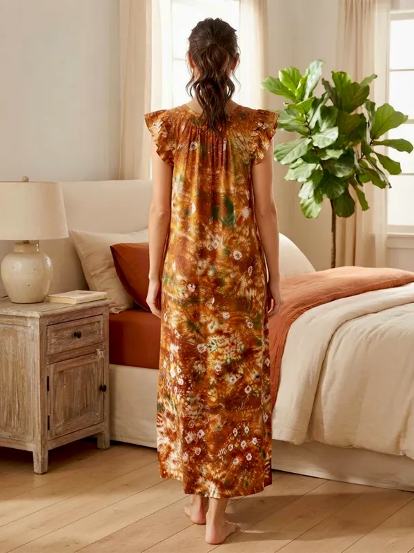 Pure_Cotton_Bandhani_Printed_Nighty_with_Ruffle_Sleeves,pack_of_two_