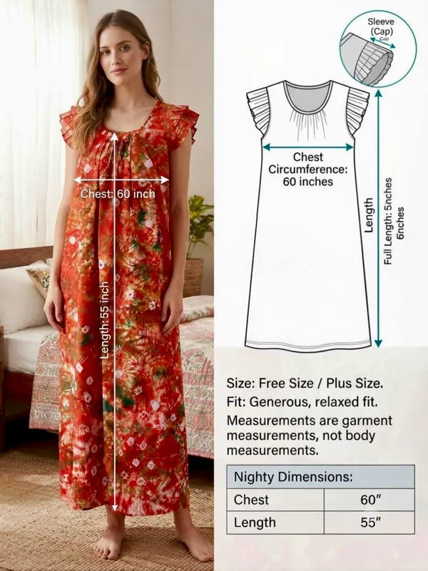 Pure_Cotton_Bandhani_Printed_Nighty_with_Ruffle_Sleeves,pack_of_two_