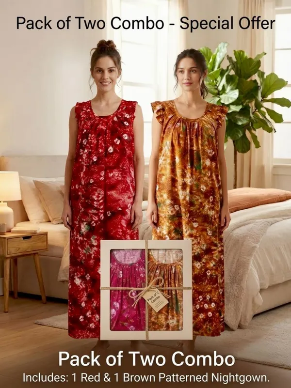 Pure_Cotton_Bandhani_Printed_Nighty_with_Ruffle_Sleeves,pack_of_two_