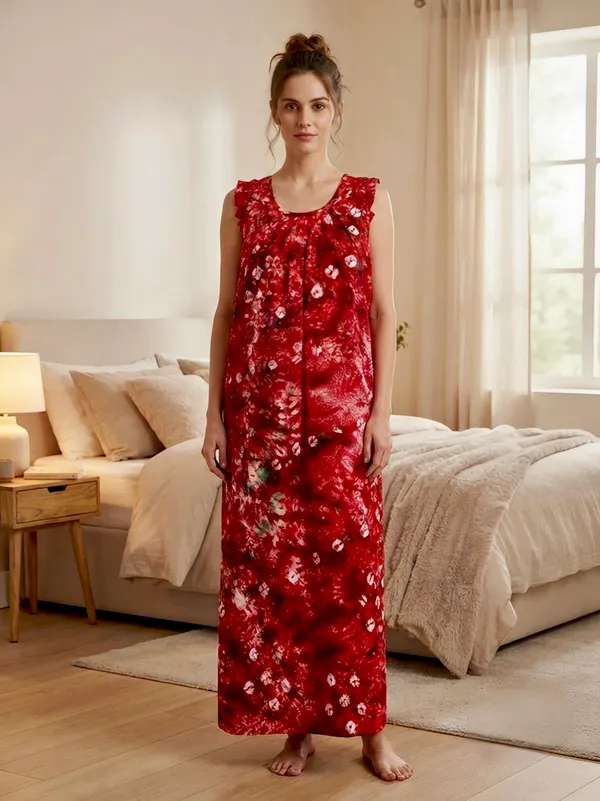 Pure_Cotton_Bandhani_Printed_Nighty_with_Ruffle_Sleeves,pack_of_two_