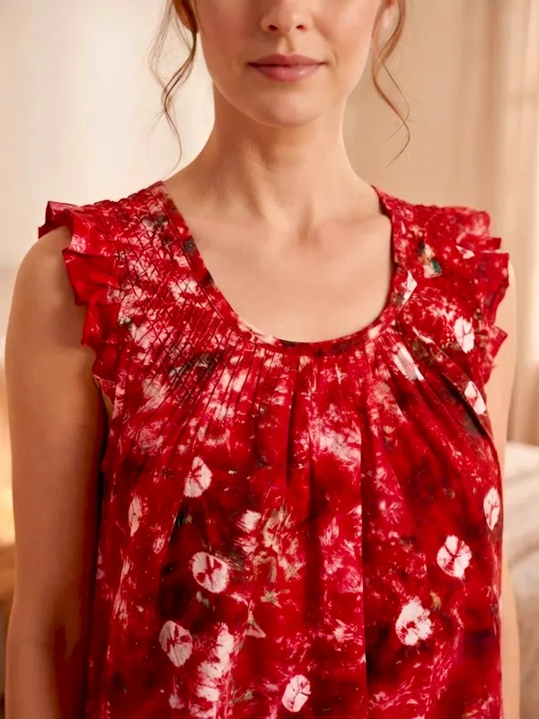 Pure_Cotton_Bandhani_Printed_Nighty_with_Ruffle_Sleeves,pack_of_two_