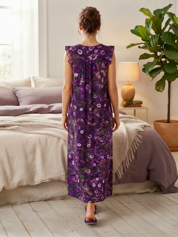 Pure_Cotton_Bandhani_Printed_Nighty_with_Ruffle_Sleeves,pack_of_two_