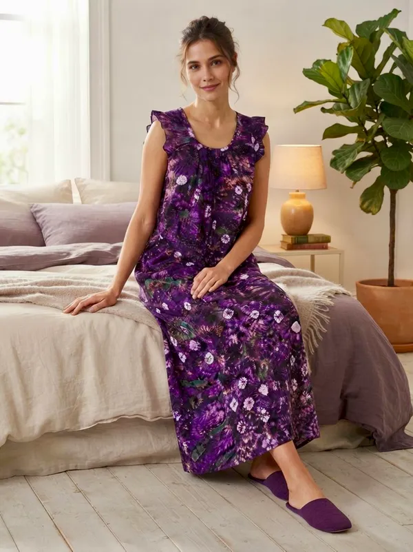 Pure_Cotton_Bandhani_Printed_Nighty_with_Ruffle_Sleeves,pack_of_two_