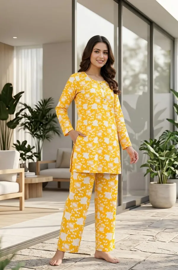 Yellow_Floral_Print_viscos_Relaxed_Night_Suit_Set_For_Women