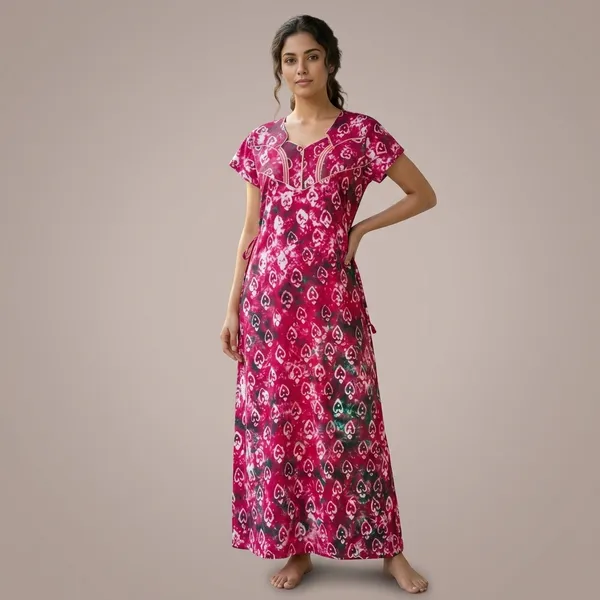 Pink_Heart_Print_Cotton_A-Line_Maxi_Nightdress_For_Women