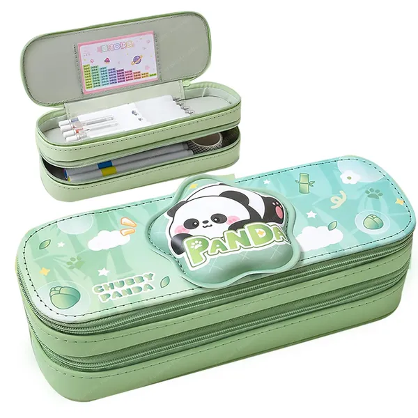 Green_Double_Layer_Spongey_Pencil_Pouch_Large_Capacity_Soft_And_Durable_Stationery_Organizer_For_Boys_&_Girls