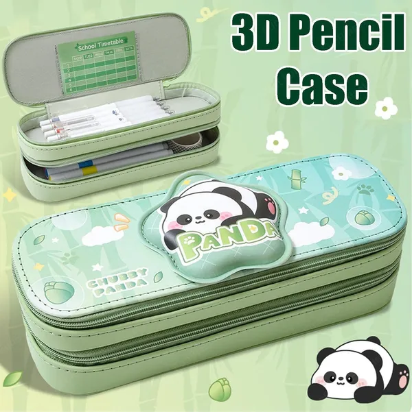 Green_Double_Layer_Spongey_Pencil_Pouch_Large_Capacity_Soft_And_Durable_Stationery_Organizer_For_Boys_&_Girls