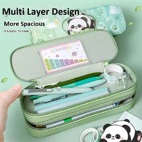 Green_Double_Layer_Spongey_Pencil_Pouch_Large_Capacity_Soft_And_Durable_Stationery_Organizer_For_Boys_&_Girls