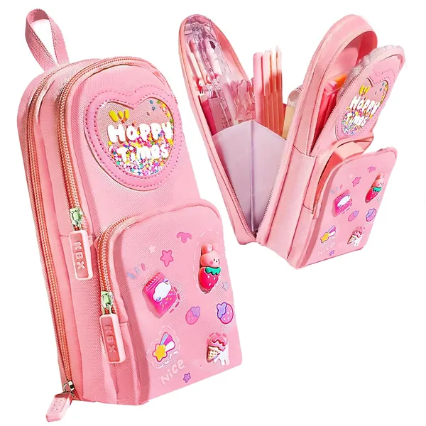 Pink_Pencil_Case_For_Girls_Large_Capacity_Hangable_Triple_Layer_Canvas_Kawaii_Bunny_Teddy_Pencil_Case