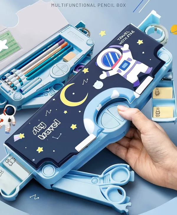 Blue_Space_Theme_Multi-Functional_Pencil_Box_For_Kids_Astronaut_Design,_Magnetic_Closure,_Plastic,_Blue_Perfect_For_Boys_&_Girls_With_Accessories
