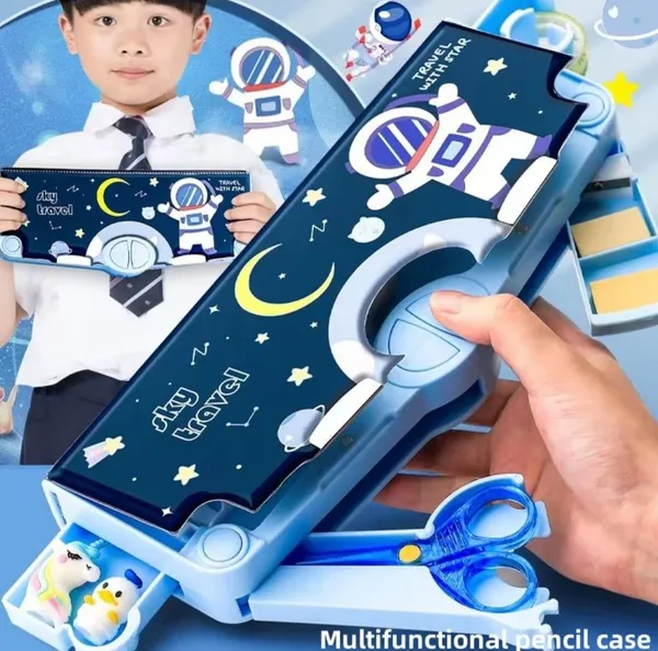 Blue_Space_Theme_Multi-Functional_Pencil_Box_For_Kids_Astronaut_Design,_Magnetic_Closure,_Plastic,_Blue_Perfect_For_Boys_&_Girls_With_Accessories