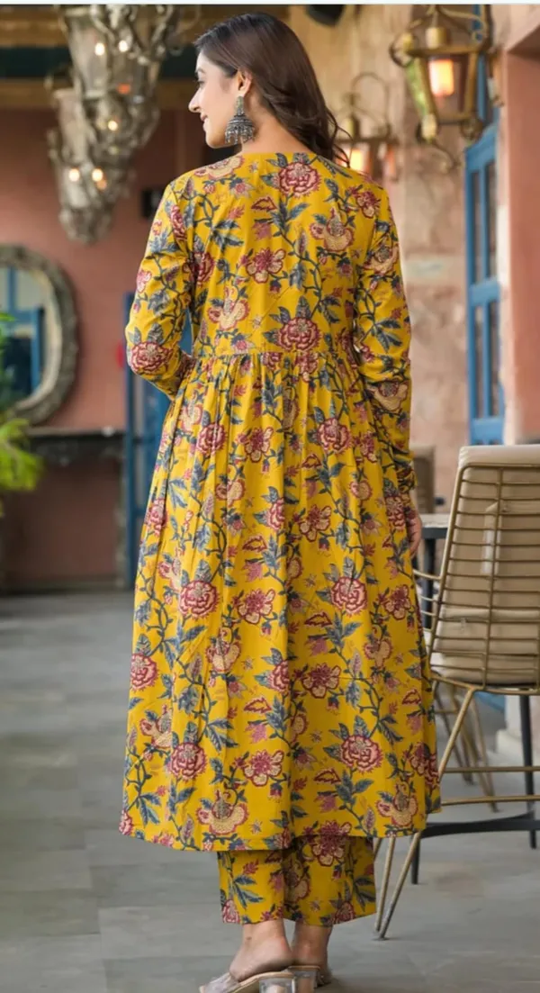 Mustard_Cotton_Gowns_With_Printed_Dupatta_Set_For_Women