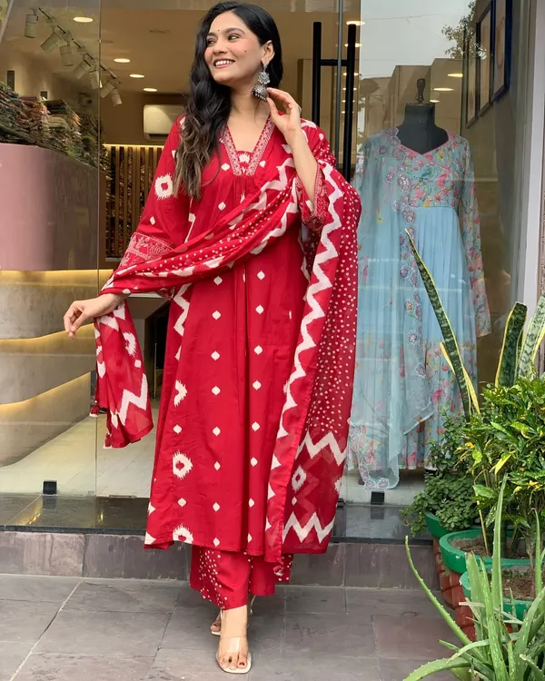 Red_Anarkali__A-Line_Kurta_Pant_And_Dupatta_Set_For_Women