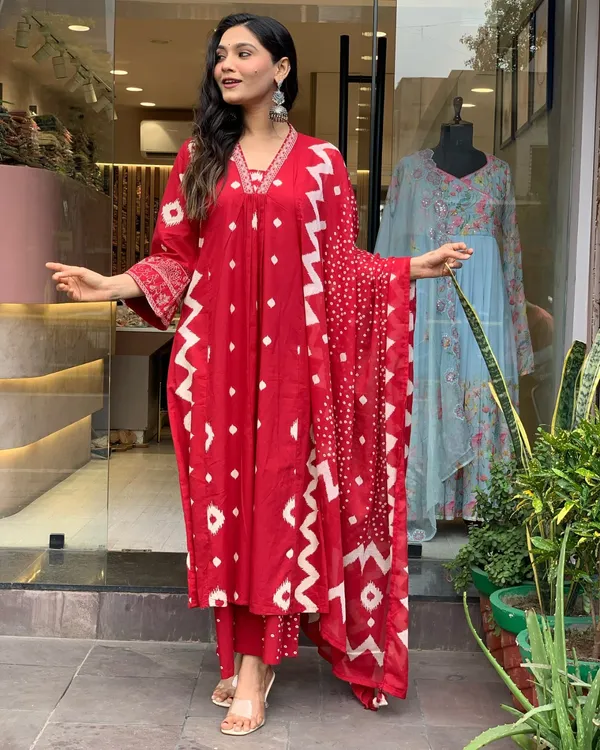 Red_Anarkali__A-Line_Kurta_Pant_And_Dupatta_Set_For_Women