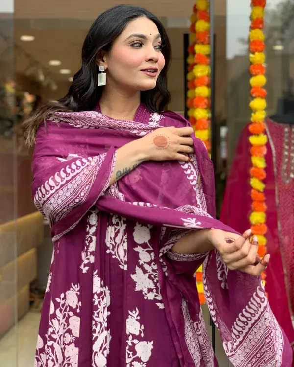 Wine_Stylish_Gown_Pant_And_Dupatta_Set_For_Women