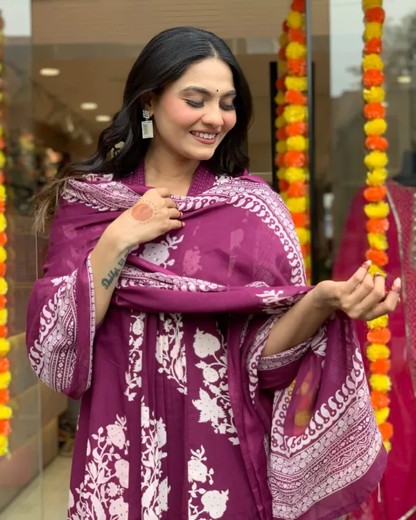 Wine_Stylish_Gown_Pant_And_Dupatta_Set_For_Women
