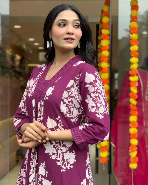 Wine_Stylish_Gown_Pant_And_Dupatta_Set_For_Women